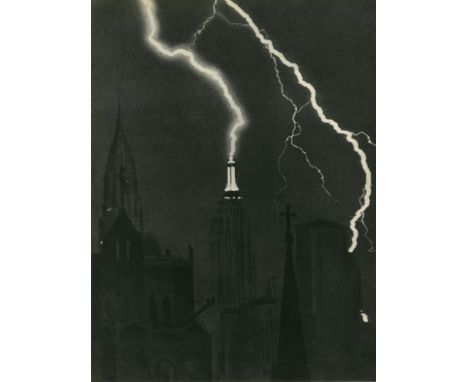 Artist: K. Winfield Ney (American, c.1886-1949). Title: "Lightning over New York City". Medium: Original vintage photogravure