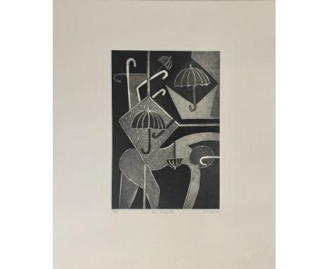 Artist: Karima Muyaes (Mexican, b.1960). Title: "My Magritte [etching &amp; aquatint]". Medium: Etching &amp; aquatint. Date: