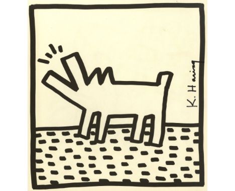 Artist: Keith Haring (American, 1958 - 1990). Title: "Barking Dog". Medium: Original vintage lithograph. Date: Composed 1982.
