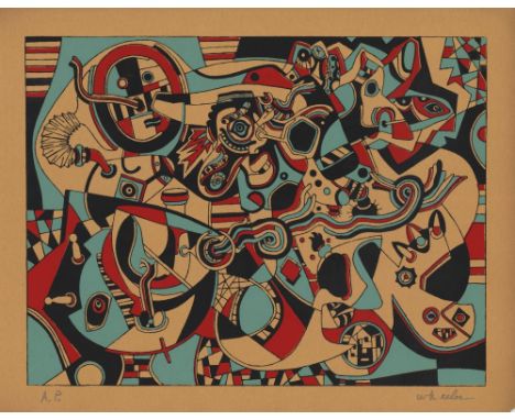 Artist: Steve Wheeler (American, 1912 - 1992). Title: "Prelude in Red". Medium: Original color silkscreen. Date: Composed 194