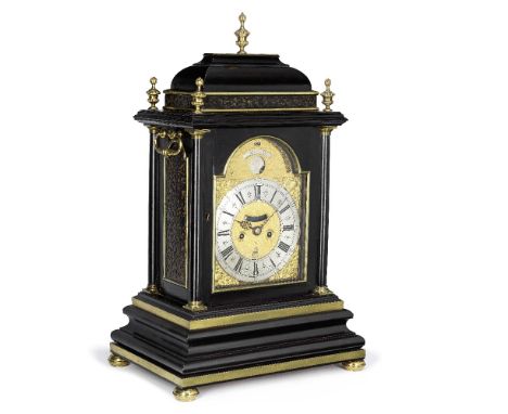 An impressive 18th century brass-bound ebony quarter-repeating table clock with moonphaseClaude Duchesne, LondonThe case surm