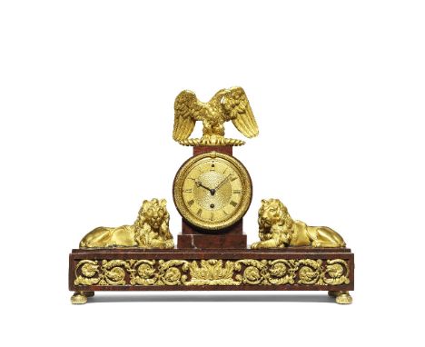 A very fine and rare early 19th century ormolu-mounted red marble mantel timepiece with original numbered pendulumVulliamy, L