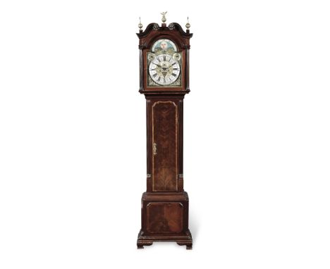 A rare late 18th century figured mahogany longcase clock with high tide and calendar indicationKenyon, LiverpoolThe swan neck