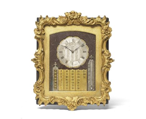 A rare 19th Century patinated and gilt brass wall hanging calendar timepiece in the manner of Thomas ColeJames McCabe, London