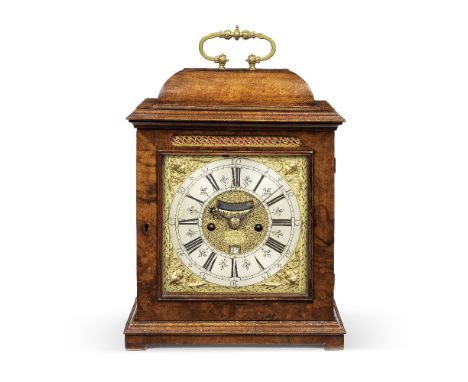 A walnut veneered table clock, 18th century and laterJacob Massey, LondonThe (re-veneered) caddy topped case surmounted by a 