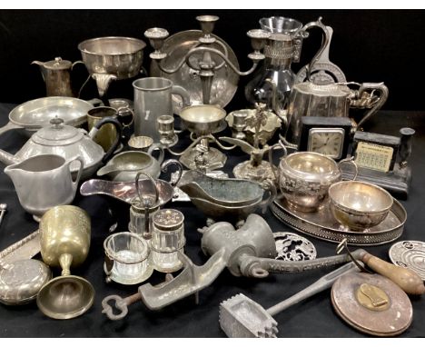 Plated ware including; silver plated tea pot, candlestick, sweet meat dishes, cruet set; etc.