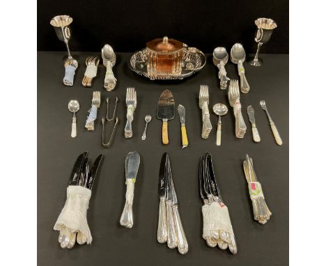 Silver plate - a 19th century silver plated tea caddy;  K Bright limited edition canteen;  basket etc,
