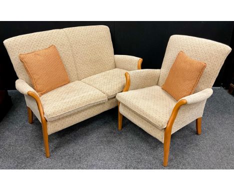 A Parker Knoll ‘Froxfield’, or similar model, two seat sofa and matching armchair, the sofa measuring 82cm high x 119cm wide 