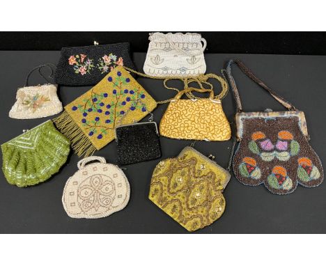 Vintage handbags - inc mid 20th century floral bead work possibly French, others floral, geometric, sequinned etc one labelle