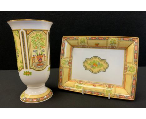 Royal Worcester Versailles pattern vase , similar rectangular dish, printed marks (2)
