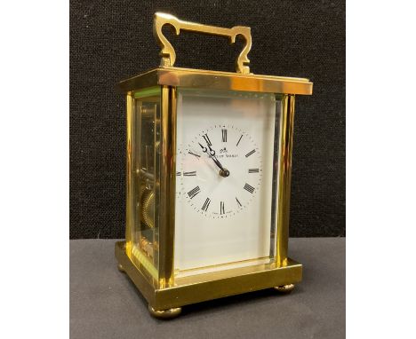 A large Matthew Norman brass cased carriage clock, Swiss 17 jewel movement, 17cm high, 10cm wide, 9cm deep, boxed