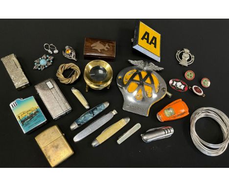 Ronson Variflame electronic pocket lighter, others brass Zippo etc;  Victorian silver bladed fruit knife, Sheffield 1897,  AA