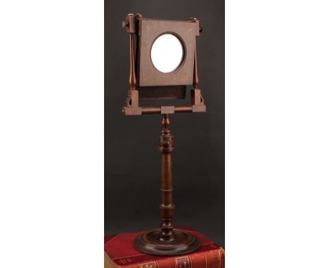A George III/IV mahogany zograscope, turned pillar and base, outlined with barber-pole stringing, 67cm high, c.1820.
