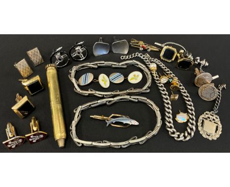The Auto-Hygenic Snuff box , prov pat 19546;  silver Albert chain, gold plated and other cuff link's etc