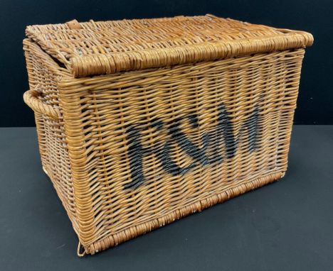 A large Fortnum and Mason wicker hamper, 40cm x 58cm x 39cm.