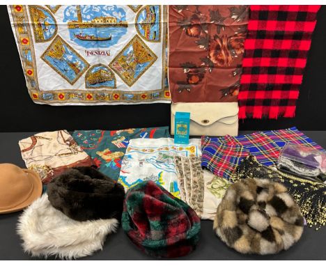 Fashion &amp; Textiles - 1960s hats, bonnets, scarves, handbag etc inc Christmas Themes, Maritime, floral etc qty