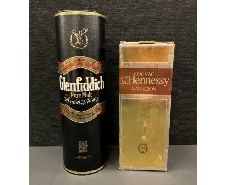 Spirits - Hennessy Napoleon Cognac, frosted bottle, boxed, 40% vol, 0.70ltr;  Glenfiddich Scotch single Malt Whisky, 1ltr, wi