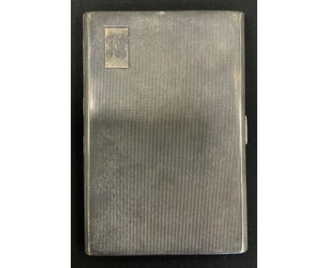 A George VI silver engine turned cigarette case, James Dixon &amp; som Birmingham 1938,&nbsp;176g