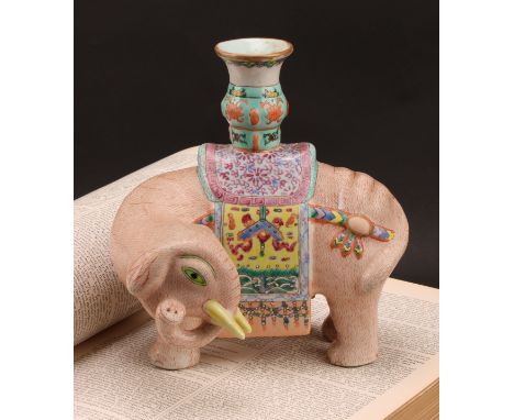 A Chinese polychrome figural candlestick, as an elephant, 18cm long, Republican Period/mid-20th century