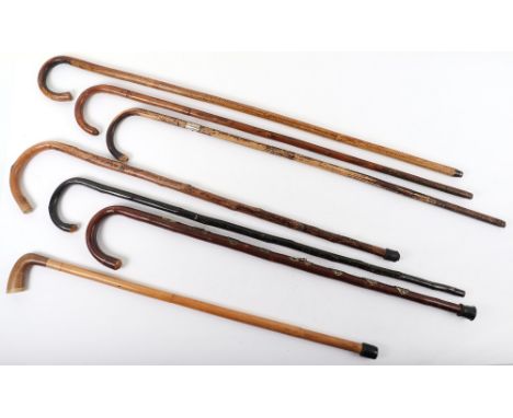Seven walking stick, including a malacca stick with metal band and an Alpine stick of Tiroler Adler, together with others, (7