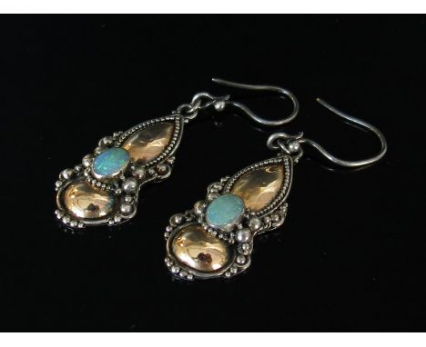 A pair of opal drop earrings stamped 925