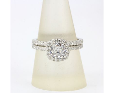 A 925 silver moissanite bridal rings set, center stone approx. 1ct, (R).