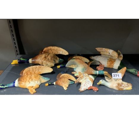 A group of Falcon ware and other ceramic wall mounted ducks and one seagull, largest duck 30cm.
