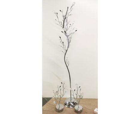 A contemporary Italian chrome forest floor lamp with a pair of matching table lamps, floor lamp H. 186cm table lamp H. 51.5cm