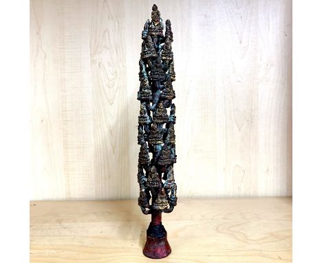 An old Himalayan Buddhist cold painted bronze tree of Buddhas, H. 30cm.