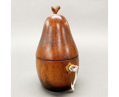A pear shaped wooden tea caddy, H. 18cm.