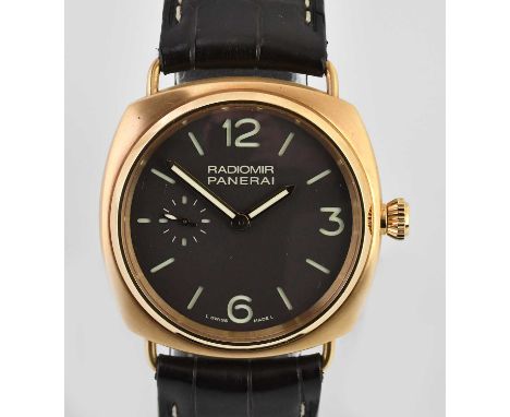 Standard VAT PANERAI; a gentleman's 18ct rose gold Radiomir wristwatch, with subsidiary seconds hand to the circular dial, so