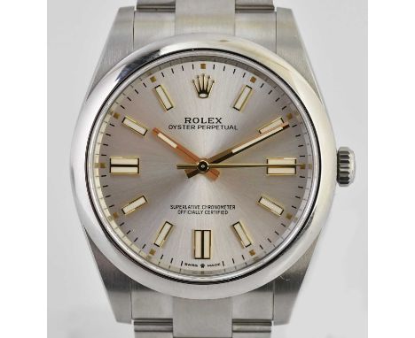 Standard VAT ROLEX; a gentleman's stainless steel Oyster Perpetual wristwatch, with baton markers to the circular dial, Oyste