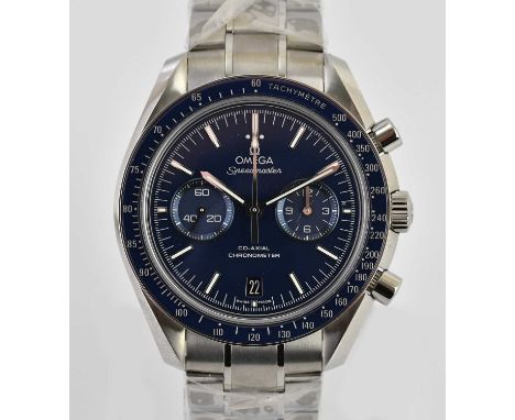 Standard VAT OMEGA; a gentleman's titanium Speedmaster Co-Axial wristwatch, with date aperture and twin dials to the main cir
