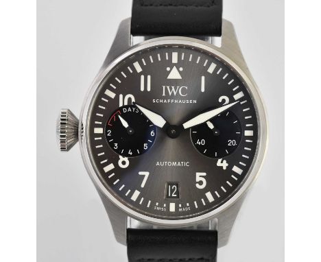 Standard VAT IWC (INTERNATIONAL WATCH COMPANY); a gentleman's stainless steel Big Pilot Big Date automatic wristwatch with le