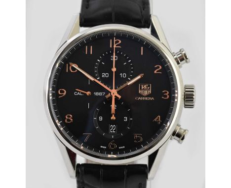 Standard VAT TAG HEUER; a gentleman's stainless steel Carrera wristwatch Cal.1887, with date aperture and twin subsidiary dia
