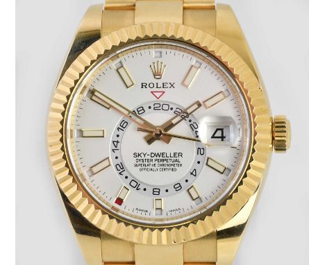 Standard VAT ROLEX; a gentleman's 18ct yellow gold Sky-Dweller Oyster Perpetual wristwatch, with Oyster bracelet, Rolex deplo