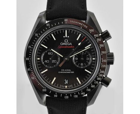 Standard VAT OMEGA; a Speedmaster 'Dark Side of the Moon' Moonwatch, with black dial, ceramic head, nylon fabric strap and co