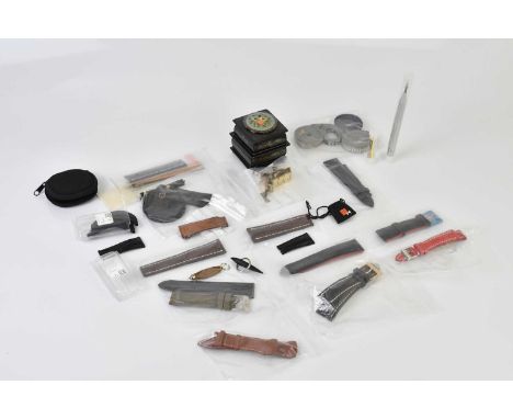 Standard VAT A group of various leather straps for wristwatches, also a single metal example, a small group of tools, etc.*PL