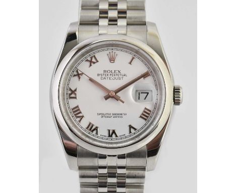 Standard VAT ROLEX; a gentleman's stainless steel Oyster Perpetual Datejust wristwatch, with Roman numerals to the circular w