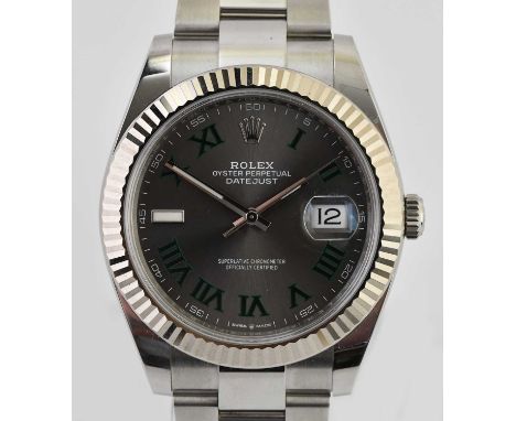 Standard VAT ROLEX; a gentleman's stainless steel Oyster Perpetual Datejust 'Wimbledon', with Oyster bracelet, Rolex deployme