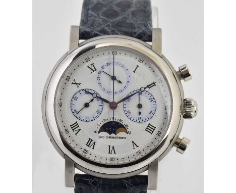Standard VAT BELGRAVIA WATCH COMPANY; a gentleman's stainless steel limited edition wristwatch, with white dial set with moon