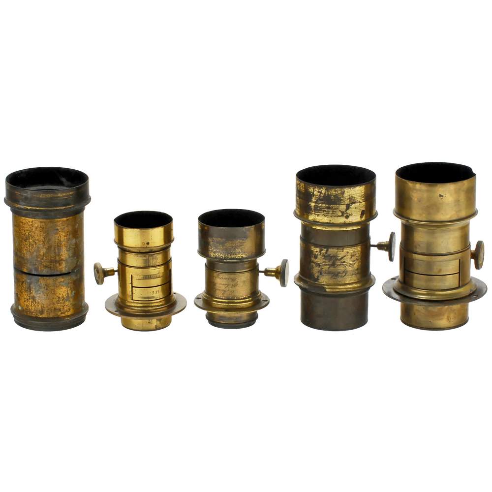5 Early Brass Lenses, c. 187080 1) Marked "English Lens Co. London", landscape lens, approx. 15
