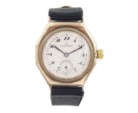 Rolex Oyster 'Extra Prima' 9ct gold manual wind wristwatch, cream guilloche dial with Arabic numerals and subsidiary seconds 