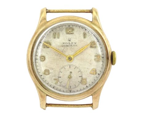 Rolex Precision 9ct gold patented 'superbalance' manual wind wristwatch, cream dial with Arabic numerals and subsidiary secon