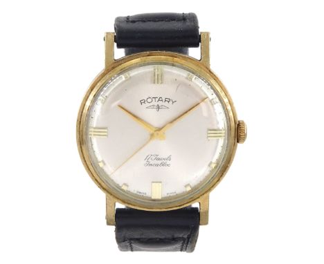 Rotary gentleman's 9ct gold manual wind wristwatch, Birmingham 1964, on black leather strap Condition Report:Back case only a