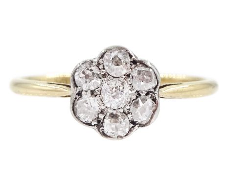 Early 20th century gold old cut diamond daisy flower head cluster ring, stamped 18ct PT, total diamond wight appro 0.35 carat