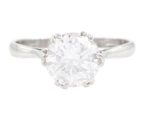 Platinum single stone round cut transitional cut diamond ring, stamped Plat, diamond approx 1.55 caratCondition Report:Approx