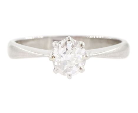 18ct white gold single stone old cut diamond ring, stamped, diamond approx 0.45 caratCondition Report:Approx 2.75gm, size L, 