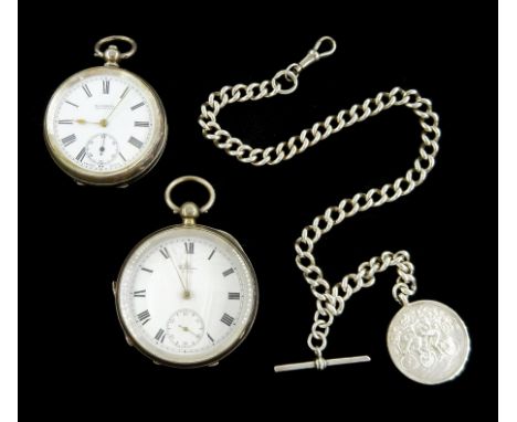 Two silver open face key wound lever pocket watches, one by American Watch Company,  case by Dennison, the other by H.Samuel,