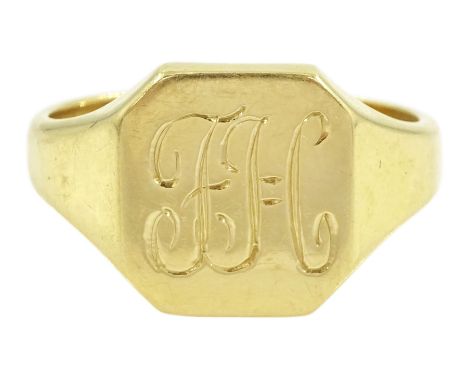 18ct gold signet ring, with engraved initials FH, Birmingham 1997Condition Report:Approx 10.15gm, size T, max depth = 13mm, g